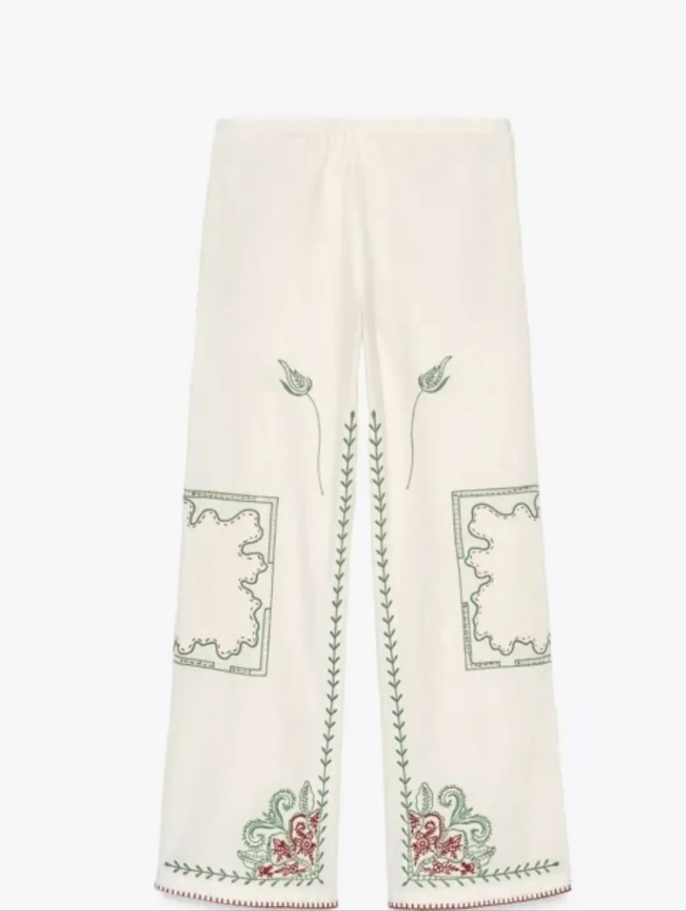 Zara ZW Collection Embroidered Floral Patchwork Cotton Pant - Picture 5 of 10
